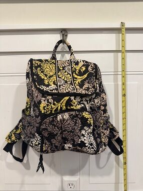 Vera Bradley Quilted Floral Backpack in Yellow, Black & Cream